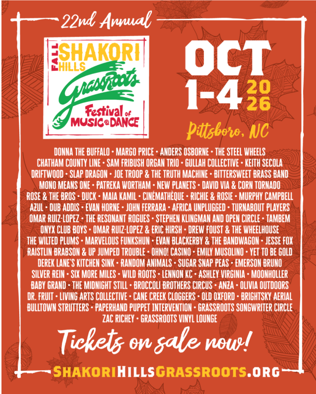 22nd Fall Shakori Hills Grassroots Festival of Music and Dance set